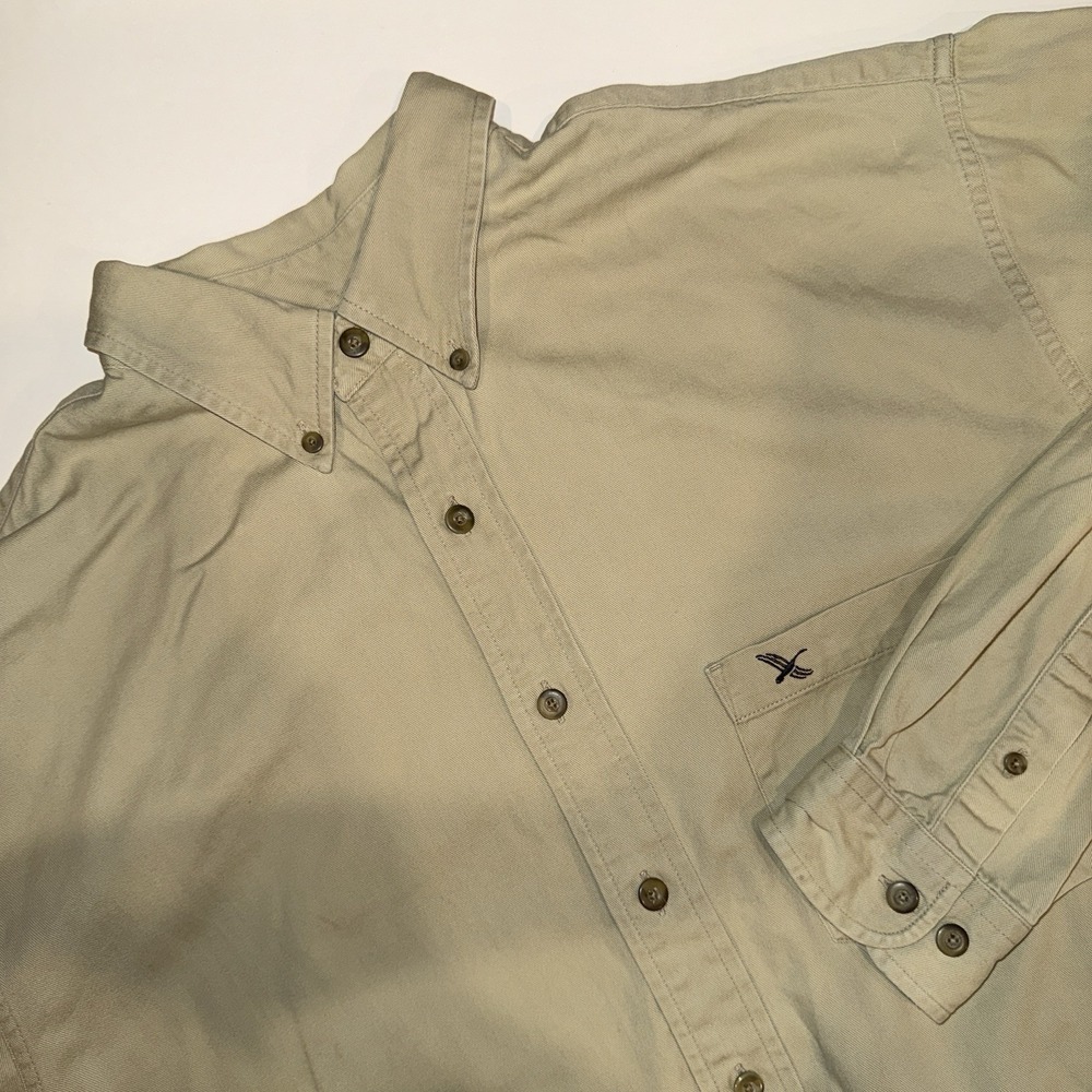 Vintage Eddie Bauer Mens Heavy Cotton Shacket Shirt Khaki Workwear 90s Outdoor